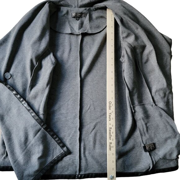 DG2 Diane Gilman Womens S Asymmetrical Cardigan Faux Leather Trim Grey Stretch - Picture 12 of 13